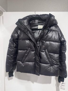 S13 Kids' Shiny Black Puffer Jacket with Hood